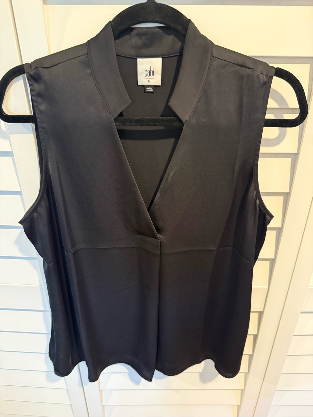CAbi Black Satin V-Neck Sleeveless Camisole